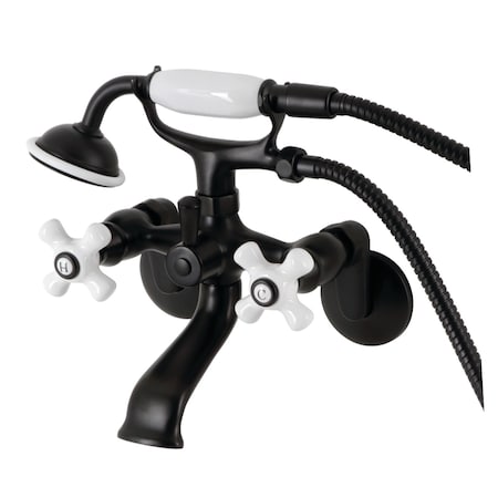 Kingston Brass KS266PXMB Wall Mount Clawfoot Tub Faucet with Hand Shower, Matte Black KS266PXMB